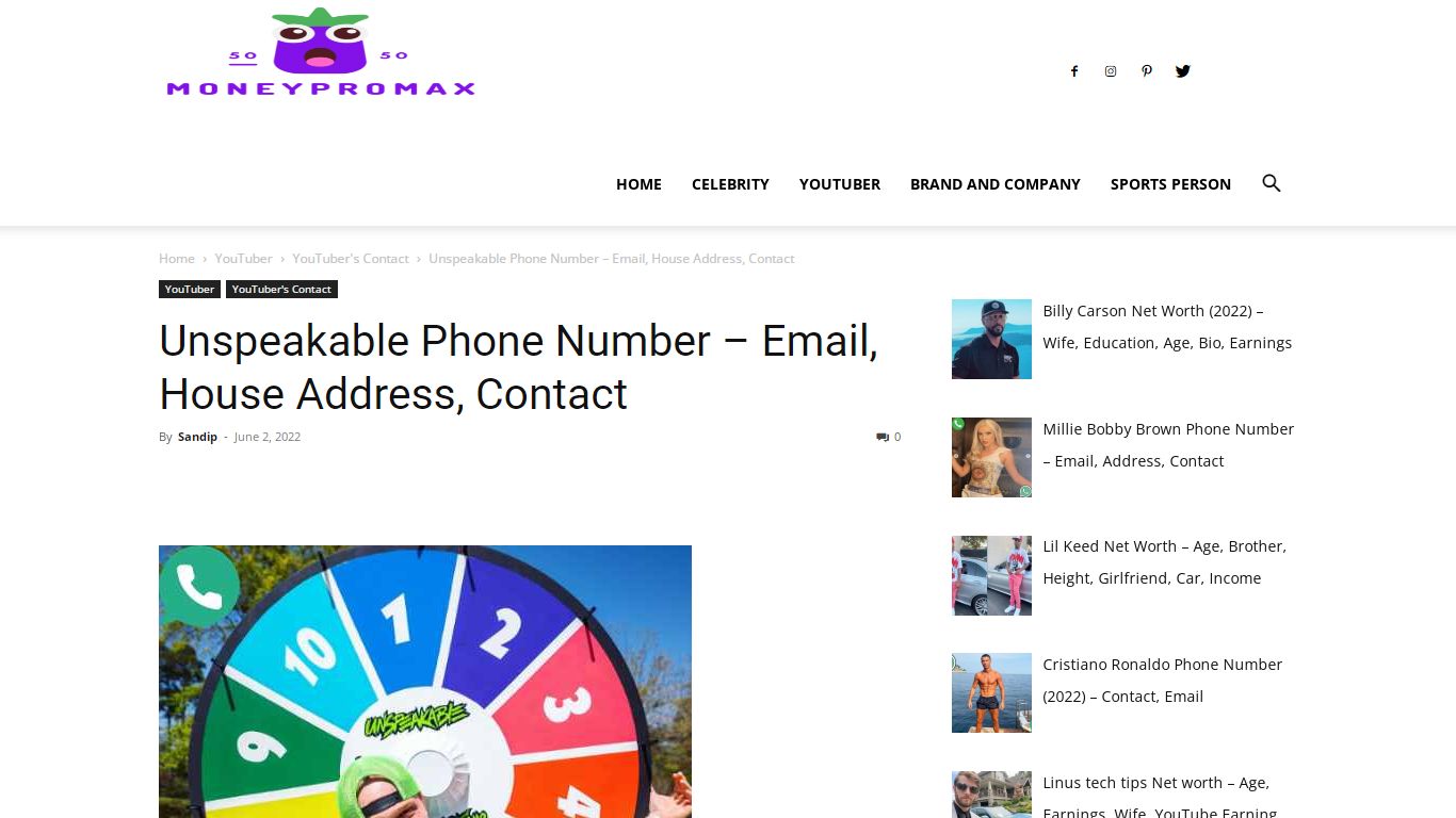 Unspeakable Phone Number – Email, House Address, Contact